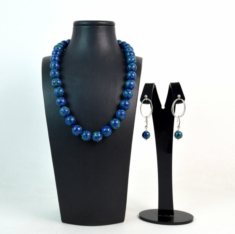 Parure Collana e Orecchini Pendenti in Azzurrite e Argento 925