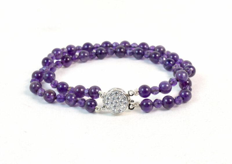 Bracciale a due fili in Ametista con Chiusura in Argento 925 e Cubic Zirconia