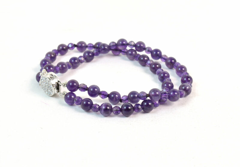 Bracciale a due fili in Ametista con Chiusura in Argento 925 e Cubic Zirconia - immagine 3