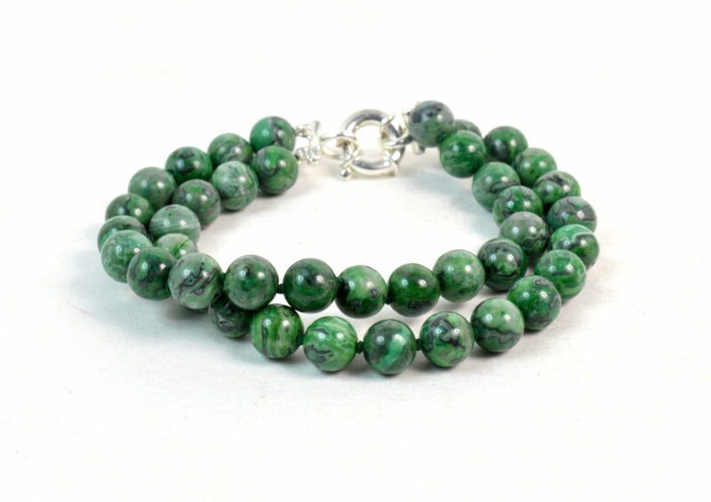 Bracciale a due fili in Diaspro Verde e chiusura in Argento 925