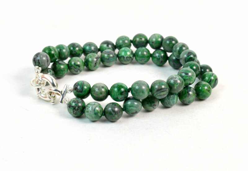 Bracciale a due fili in Diaspro Verde e chiusura in Argento 925 - immagine 2