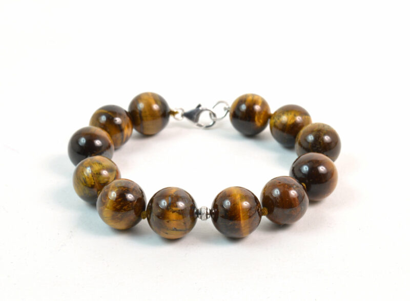 Bracciale in Occhio di Tigre, Intercalari e chiusura in Argento 925