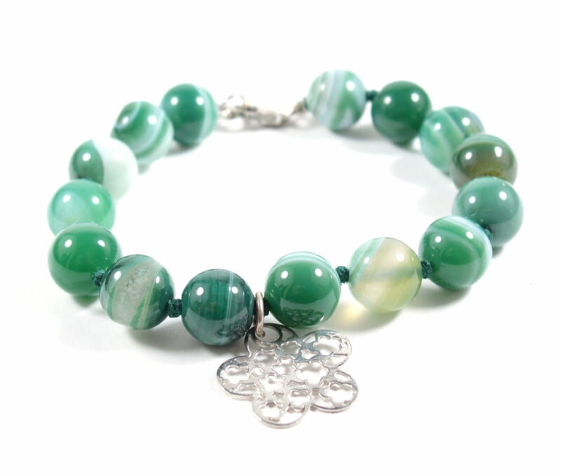 Bracciale in Agata Verde con Charms e Chiusura in Argento 925