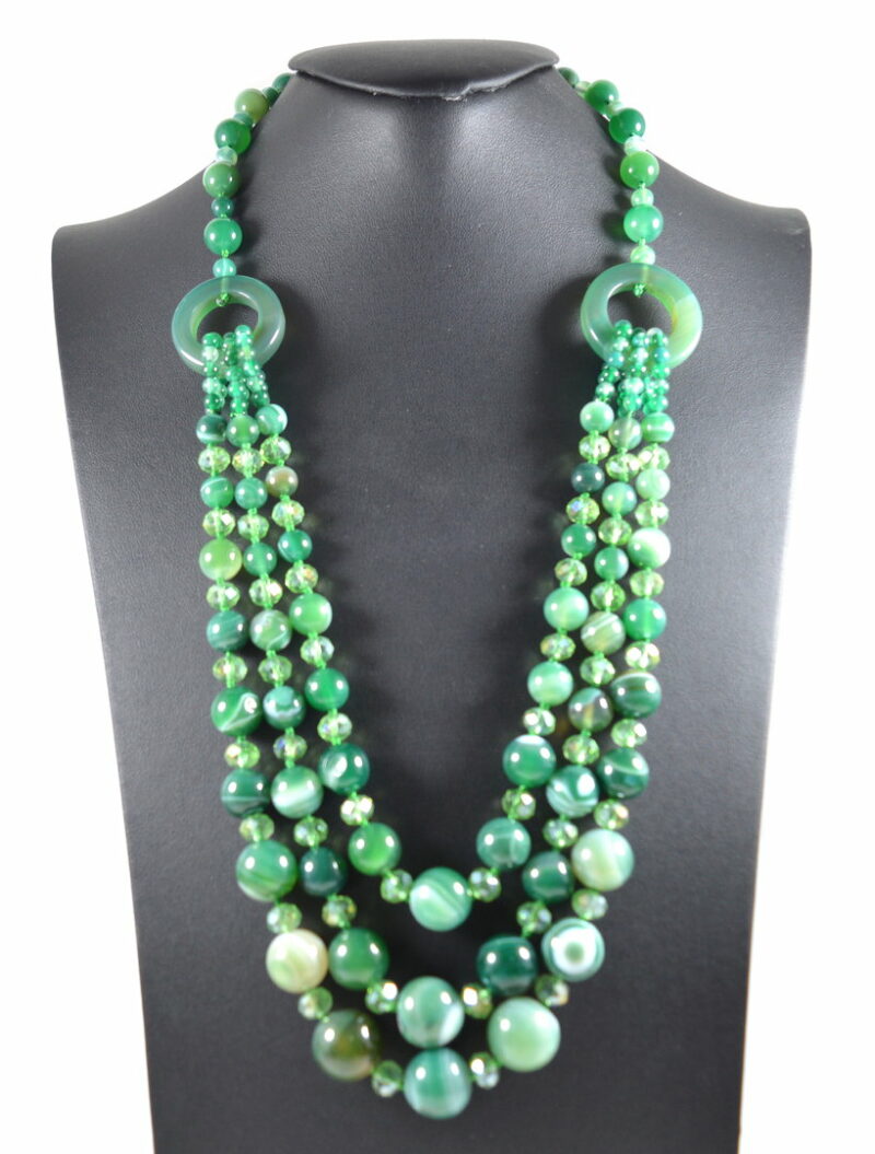 Collana 3 Fili a Scalare in Agata Verde