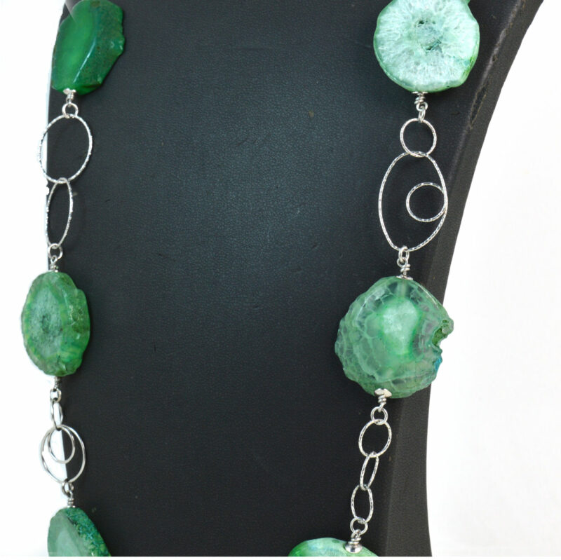Collana in Agata Brasiliana Verde con inserti Geometrici in Argento 925 - immagine 3