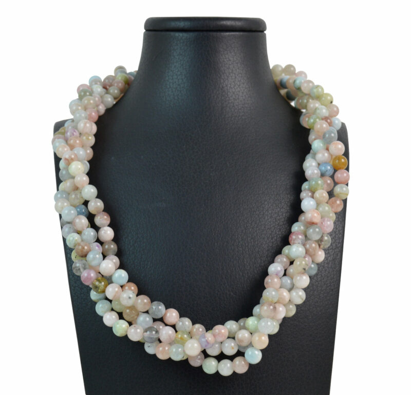 Collana Torchon in Morganite e Acquamarina con chiusura in Argento 925