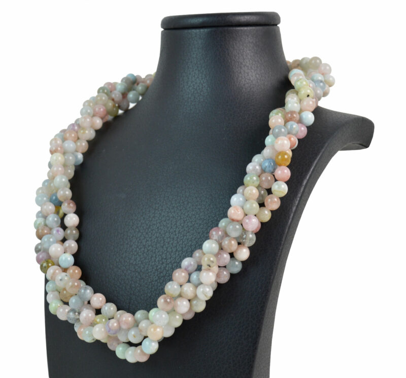 Collana Torchon in Morganite e Acquamarina con chiusura in Argento 925 - immagine 2