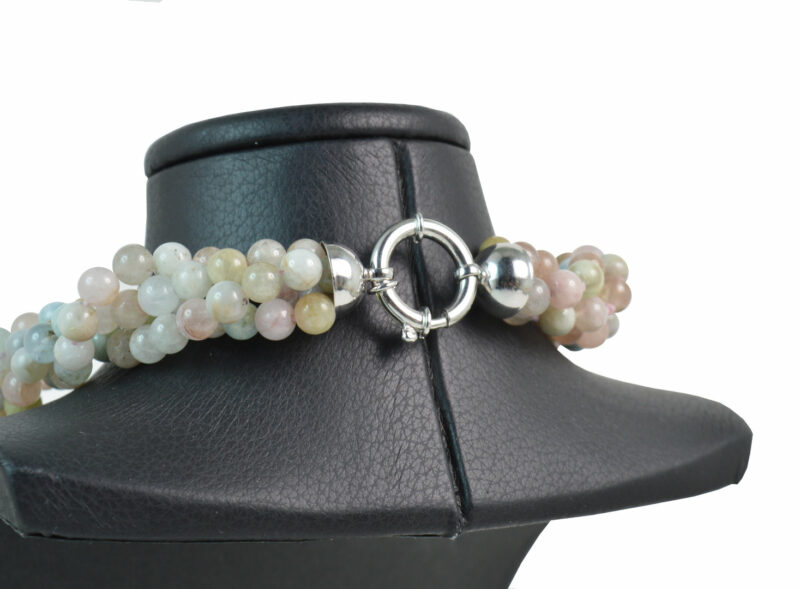 Collana Torchon in Morganite e Acquamarina con chiusura in Argento 925 - immagine 3