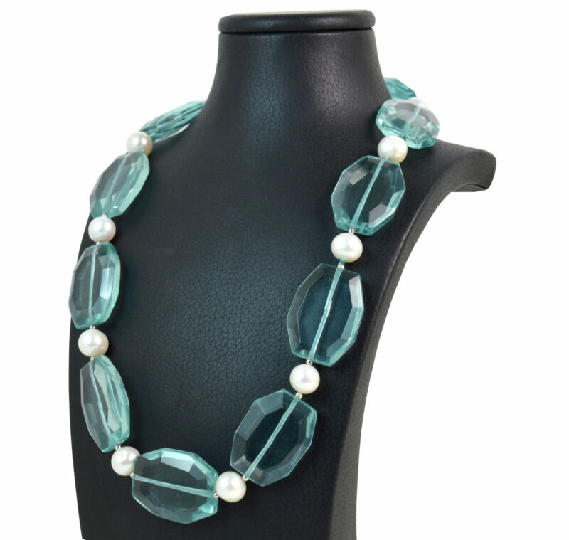 Collana in Ossidiana Nobile e Perle con intercalari e chiusura in Argento 925 - immagine 3