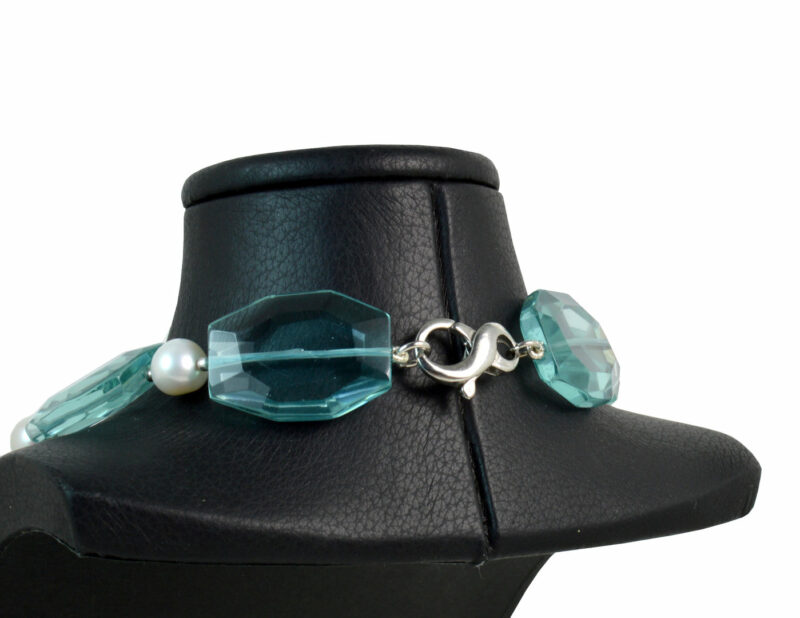 Collana in Ossidiana Nobile e Perle con intercalari e chiusura in Argento 925 - immagine 2