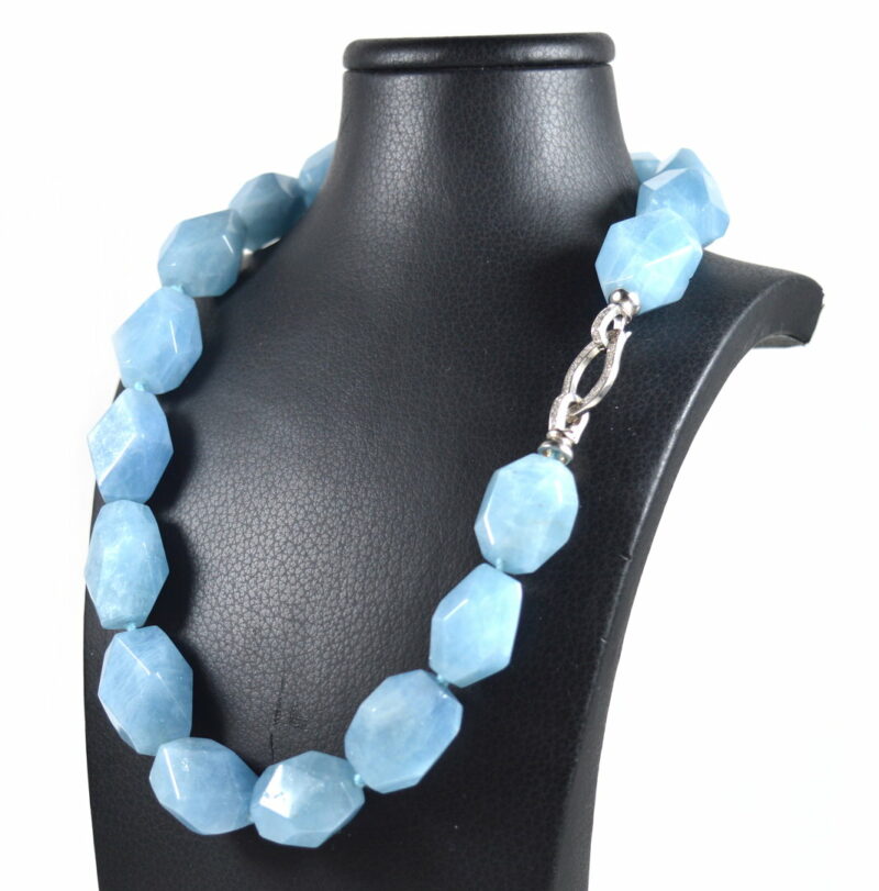 Collana in Acquamarina e chiusura in Argento 925 e Cubic Zirconia Bianchi - immagine 4
