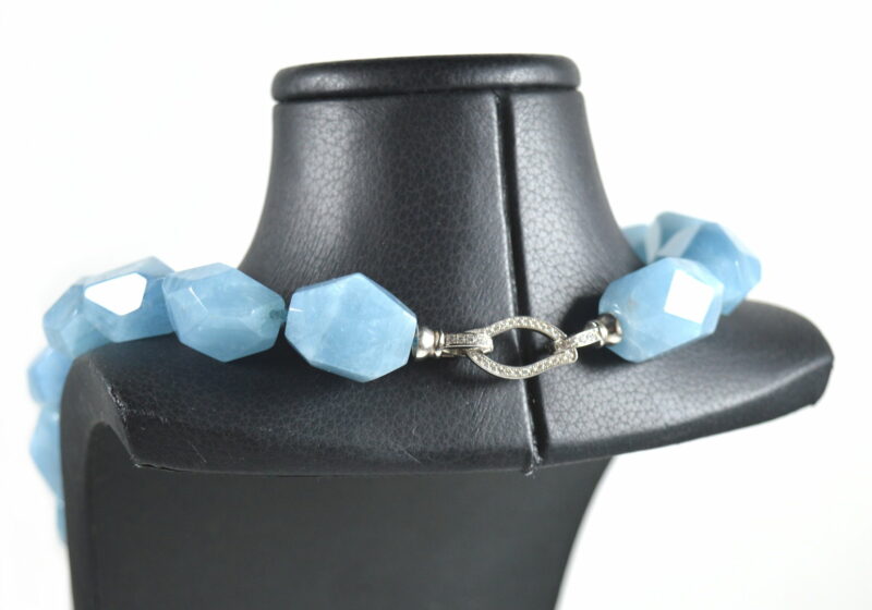 Collana in Acquamarina e chiusura in Argento 925 e Cubic Zirconia Bianchi - immagine 2