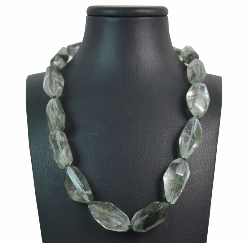 Collana in Quarzo Fantasma Verde con chiusura in Argento 925 e Zirconi