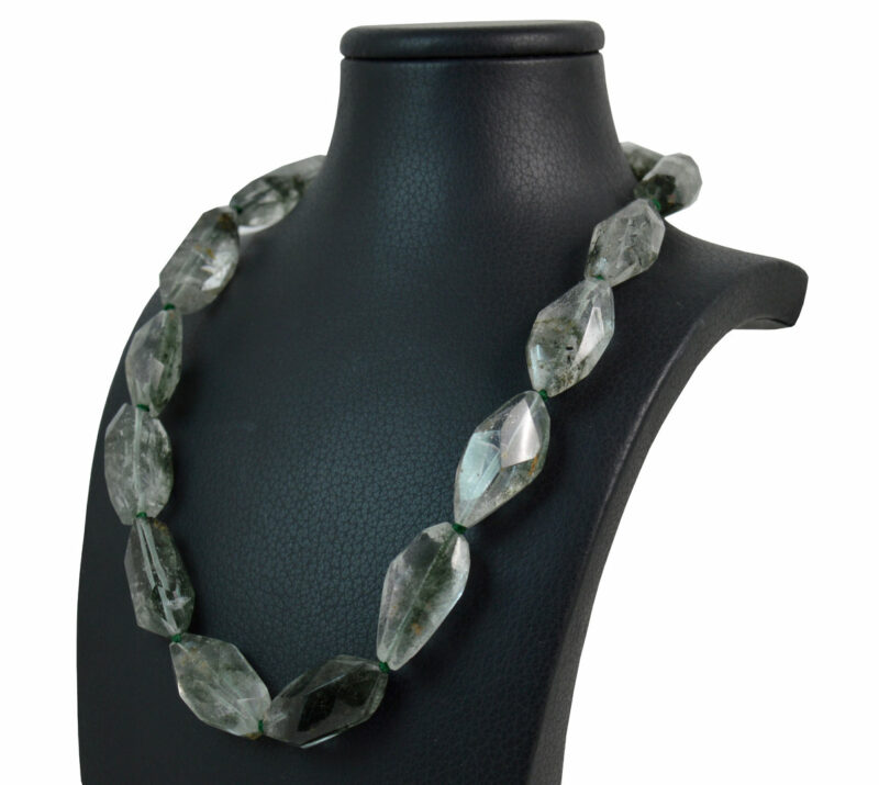 Collana in Quarzo Fantasma Verde con chiusura in Argento 925 e Zirconi - immagine 2