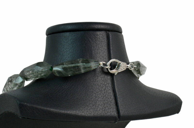 Collana in Quarzo Fantasma Verde con chiusura in Argento 925 e Zirconi - immagine 3