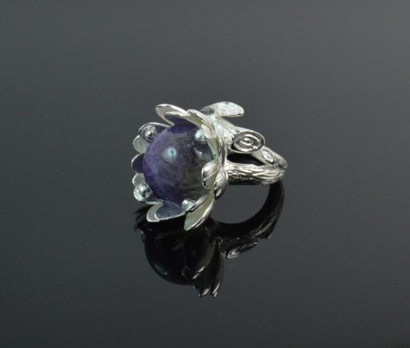 Anello Ninfea in Ametista e Argento 925 - immagine 5