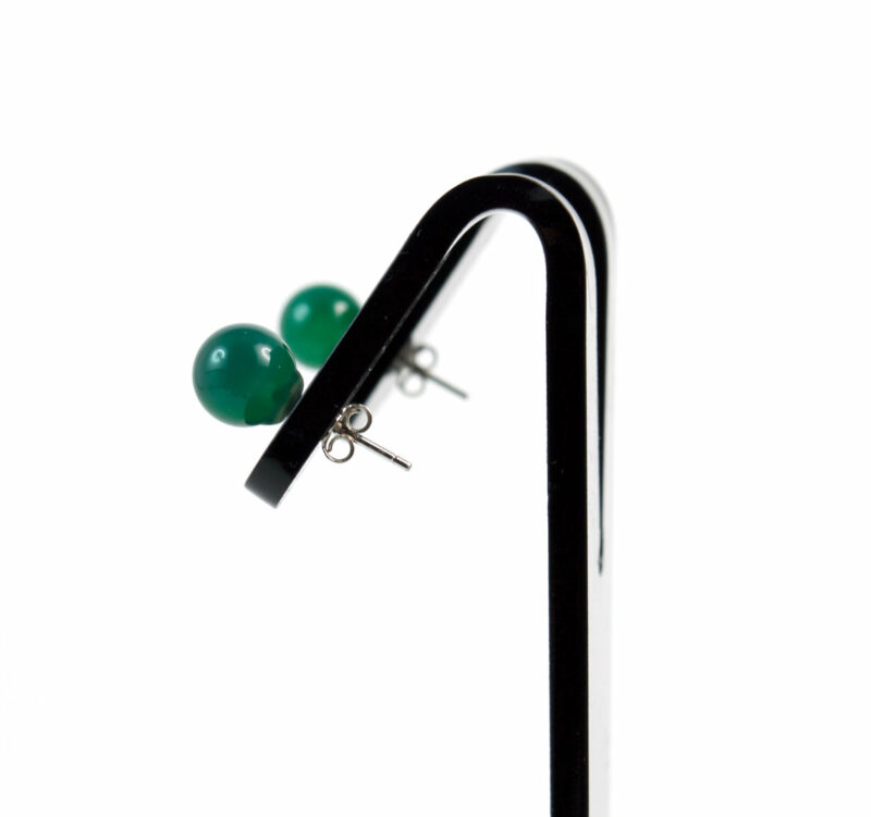 Orecchini a lobo in Agata Verde (Ø 8 mm circa) e Argento 925 - immagine 2