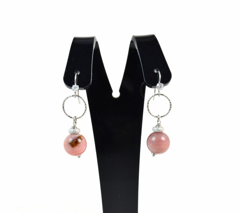 Orecchini pendenti in Opale Rosa,Argento 925 e Cubic Zirconia