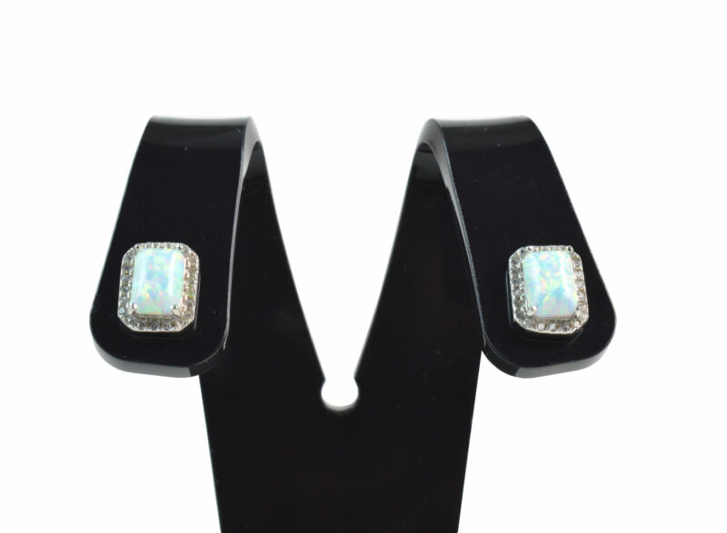 Orecchini a lobo in Opale Bianco, Cubic Zirconia e Argento 925
