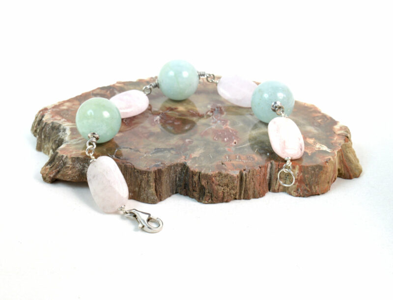 Bracciale in Acquamarina e Morganite con chiusura in Argento 925 - immagine 3