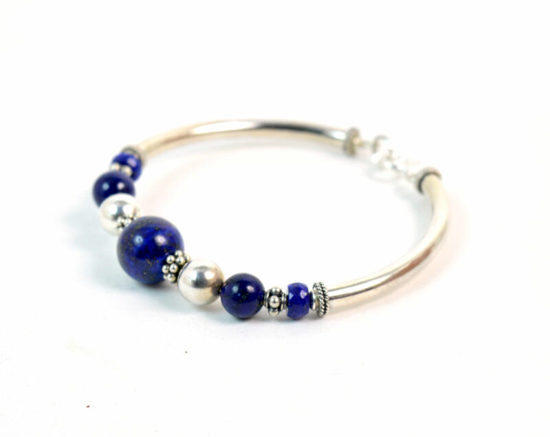 Bracciale Semirigido in Argento 925 e Lapislazzuli - immagine 2