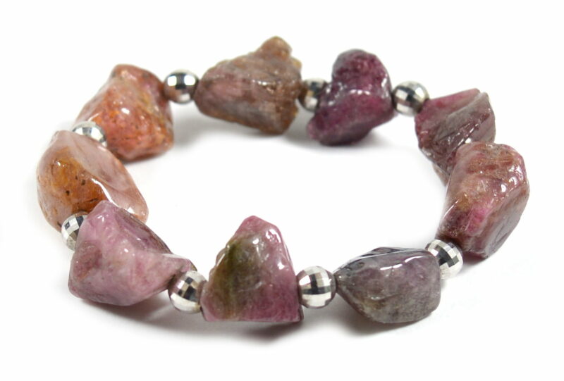 Bracciale Elasticizzato in Tormalina con Intercalari in Argento 925