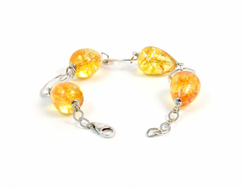 Bracciale in Quarzo Citrino, inserti geometrici e chiusura in Argento 925 - immagine 3