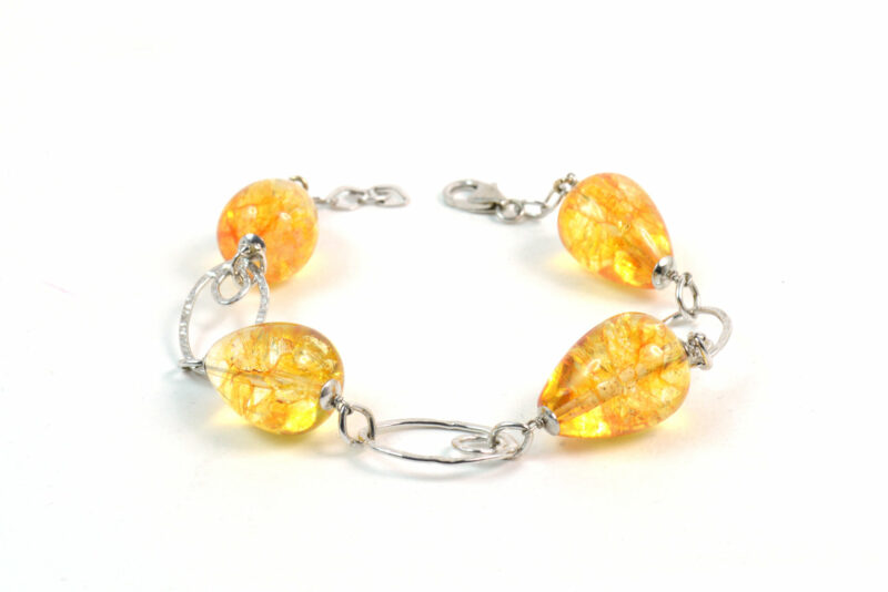Bracciale in Quarzo Citrino, inserti geometrici e chiusura in Argento 925