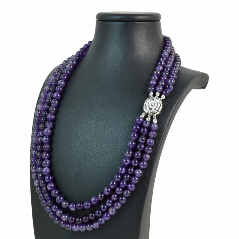 Collana a tre fili in Ametista e chiusura in Argento 925