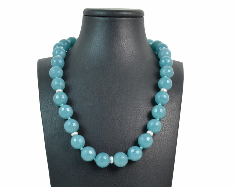 Collana in Angelite, Intercalari con chiusura in Argento 925 e Zirconi