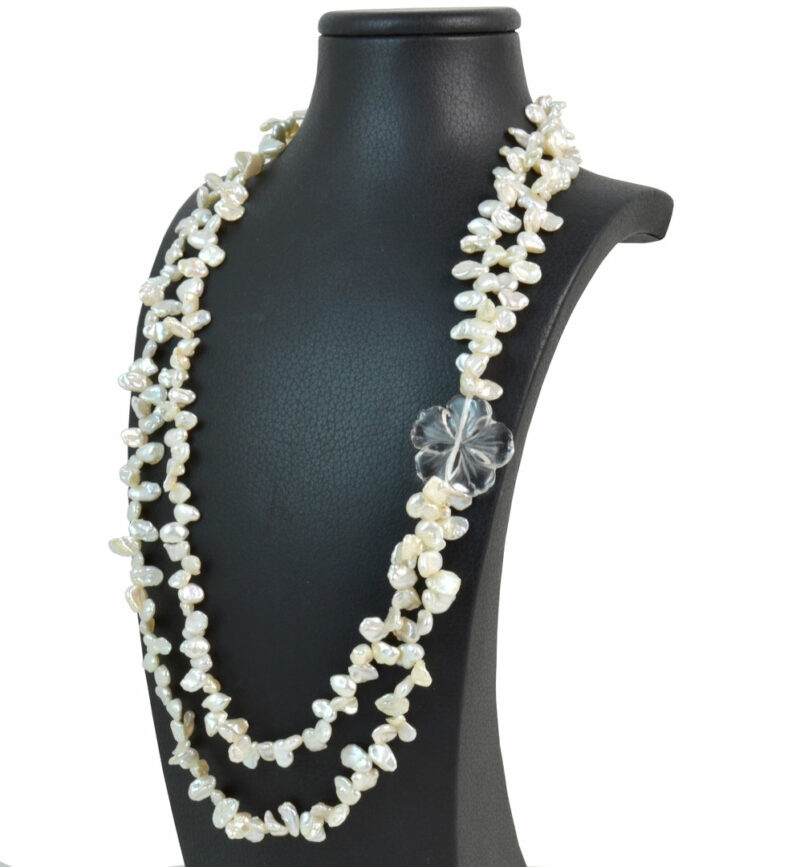 Collana due fili in Perle,Cristallo di Rocca e chiusura in Argento 925 - immagine 3