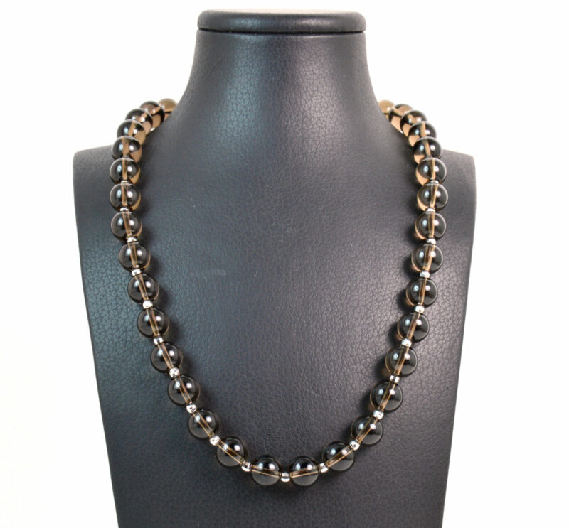 Collana in Quarzo Fumè, Intercalari e chiusura in Argento 925