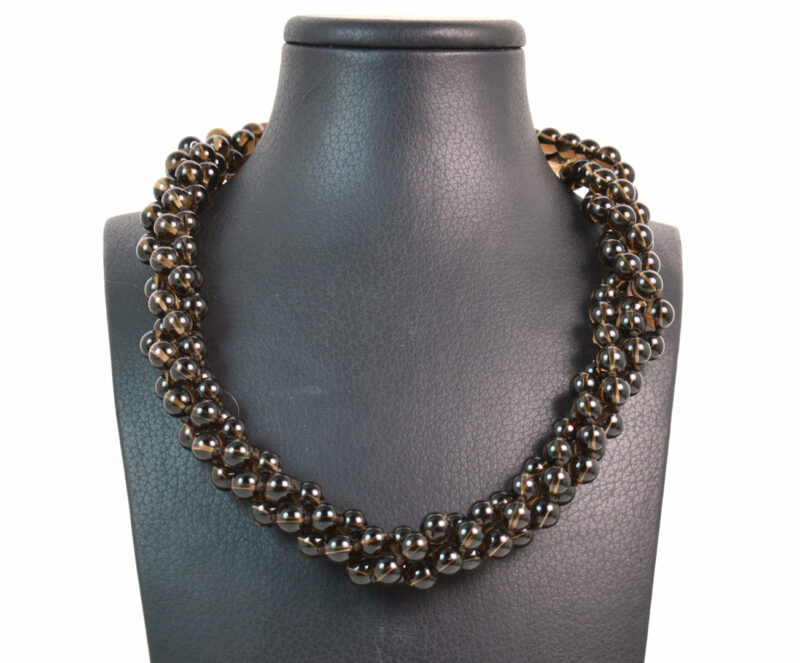 Collana Torchon in Quarzo Fumè e chiusura in Argento 925 con Zirconi