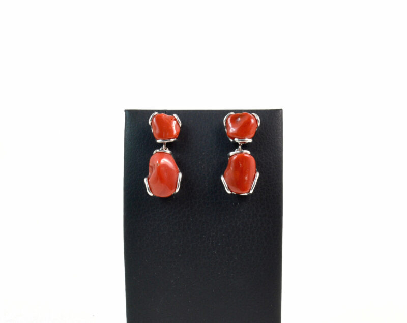 Orecchini pendenti con Corallo Rosso in Argento 925