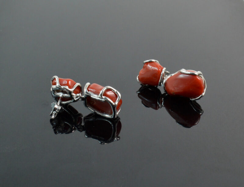 Orecchini pendenti con Corallo Rosso in Argento 925 - immagine 2
