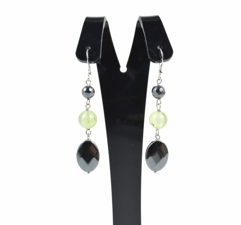 Orecchini pendenti in Argento 925 con Ematite e Prehnite.