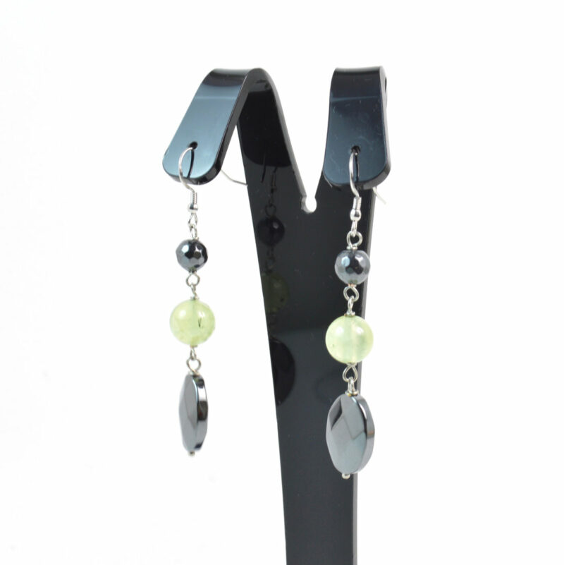 Orecchini pendenti in Argento 925 con Ematite e Prehnite. - immagine 3