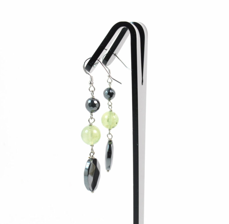 Orecchini pendenti in Argento 925 con Ematite e Prehnite. - immagine 2