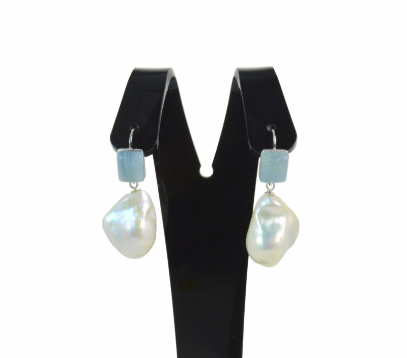 Orecchini pendenti con Perle e Acquamarina in Argento 925