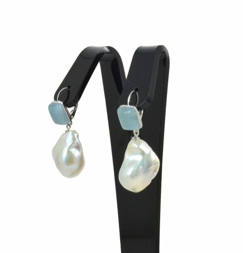 Orecchini pendenti con Perle e Acquamarina in Argento 925 - immagine 3