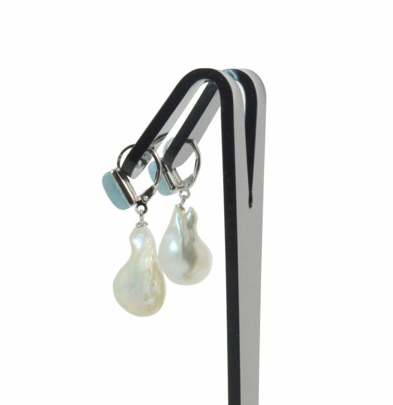 Orecchini pendenti con Perle e Acquamarina in Argento 925 - immagine 2