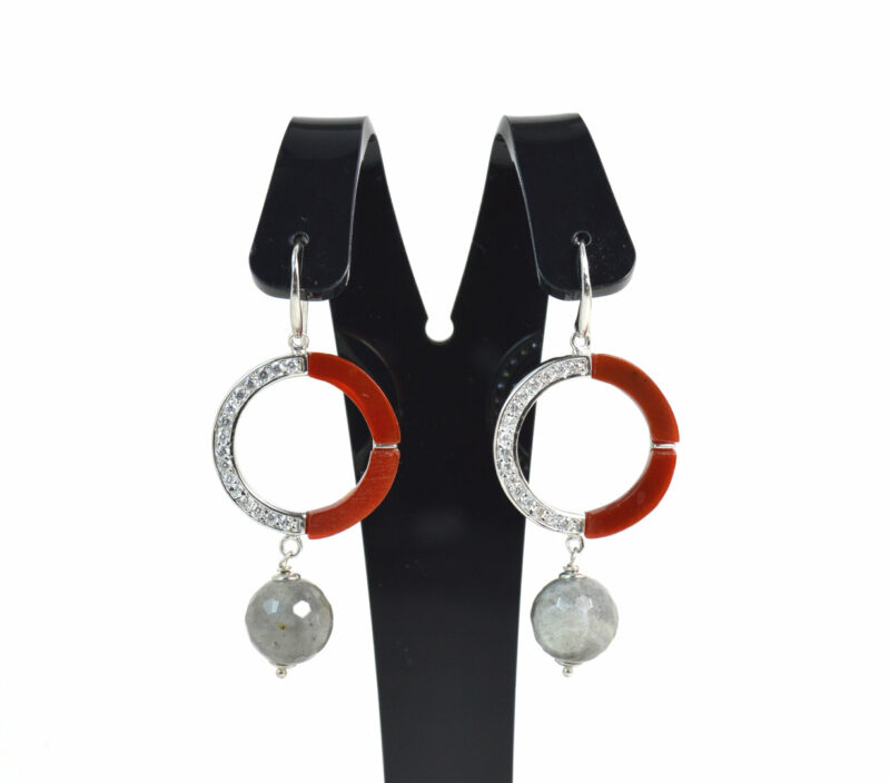 Orecchini pendenti con Corniola, Labradorite e Cubic Zirconia in Argento 925