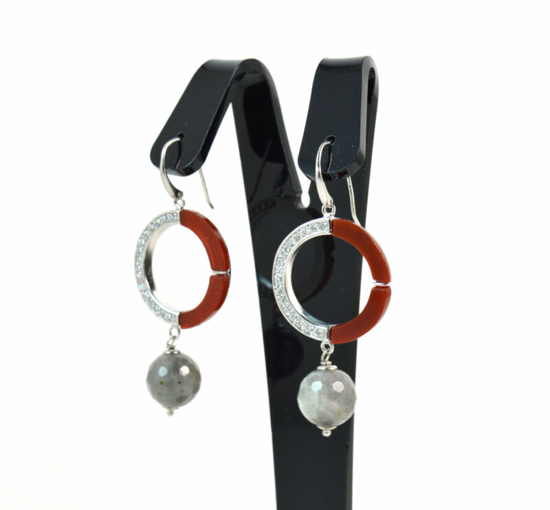 Orecchini pendenti con Corniola, Labradorite e Cubic Zirconia in Argento 925 - immagine 3