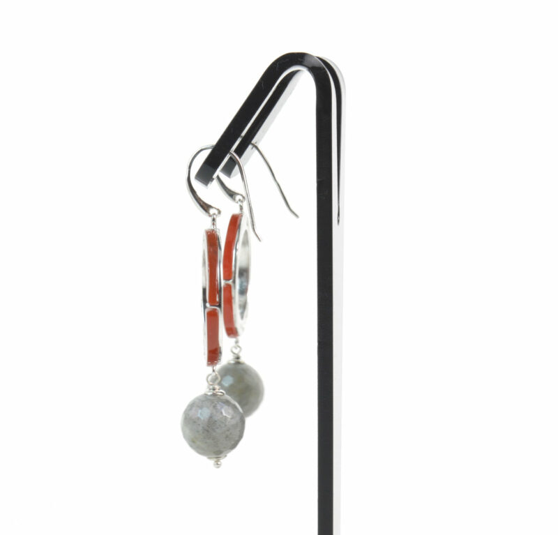 Orecchini pendenti con Corniola, Labradorite e Cubic Zirconia in Argento 925 - immagine 2