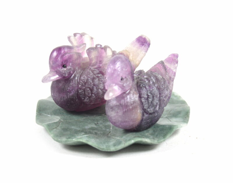 Paperi in Fluorite su Foglia di Giada. Soprammobile, Idea Regalo - immagine 5