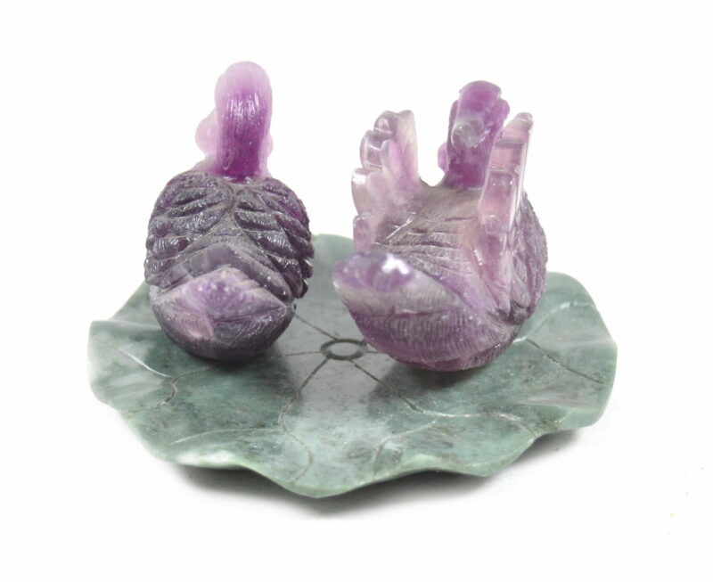 Paperi in Fluorite su Foglia di Giada. Soprammobile, Idea Regalo - immagine 3