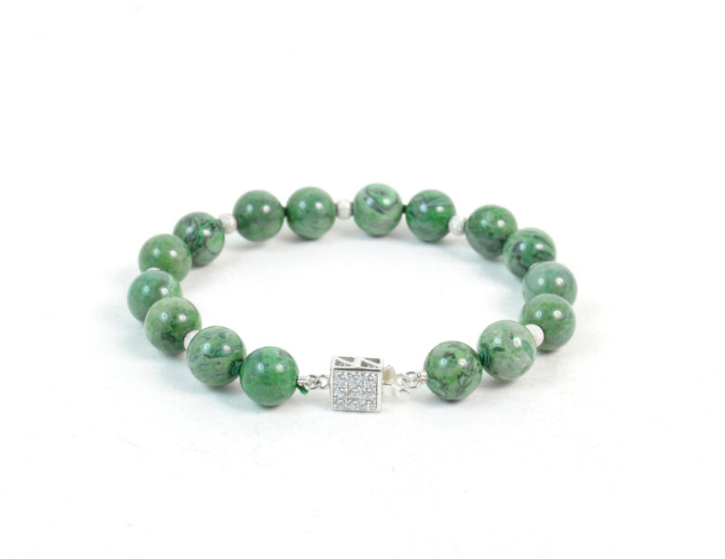 Bracciale in Diaspro Verde,Intercalari e chiusura in Argento 925