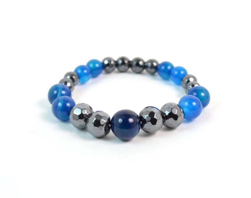 Bracciale Elasticizzato in Ematite e Agata Blu