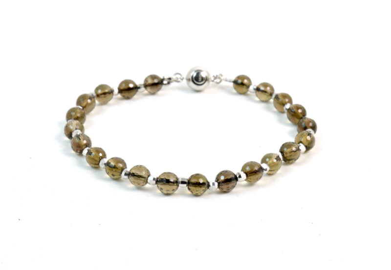 Bracciale in Quarzo Fumè, Intercalari e chiusura in Argento 925